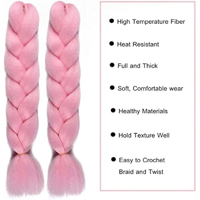 Goodern Braiding Hair Extensions Jumbo Braid Crochet Colorful Hair Heat Resistant Synthetic Hair Clips Party Cosplay Costume Wear for Women Girls(pink,100G/pc, 4 pcs/lot) - Image 3